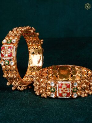 22Kt Floral Meenakari Kundan Bangles Set