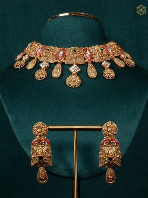 22Kt Temple Drop Antique Kundan Set