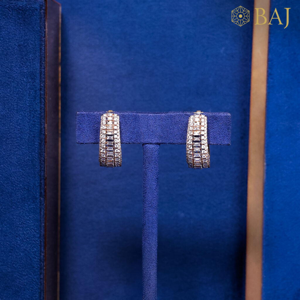 Baguette diamond bali earrings in 18kt gold