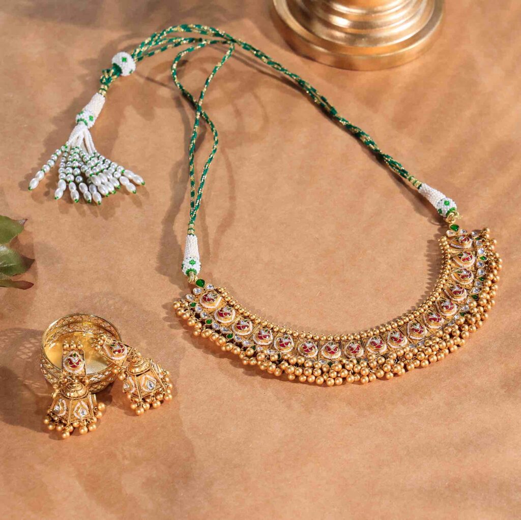 Regal Crescent Temple Kundan Jewellery Set
