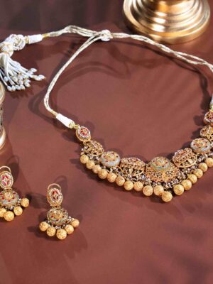 Grande Temple Motif Kundan Jewellery Set