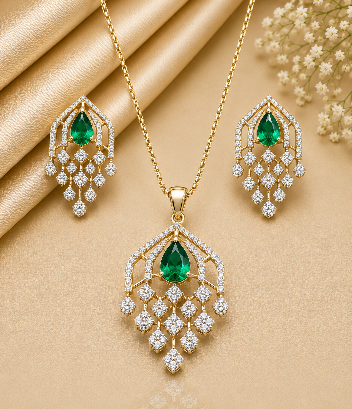 emerald-elegance-diamond-pendant-set