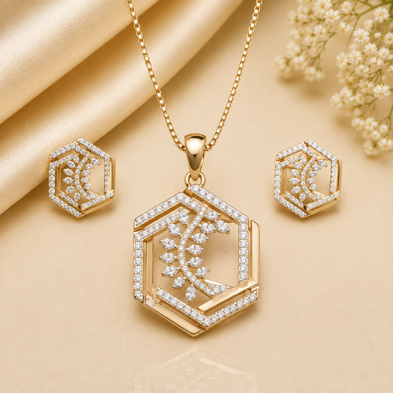 hexagon-diamond-art-pendant-set